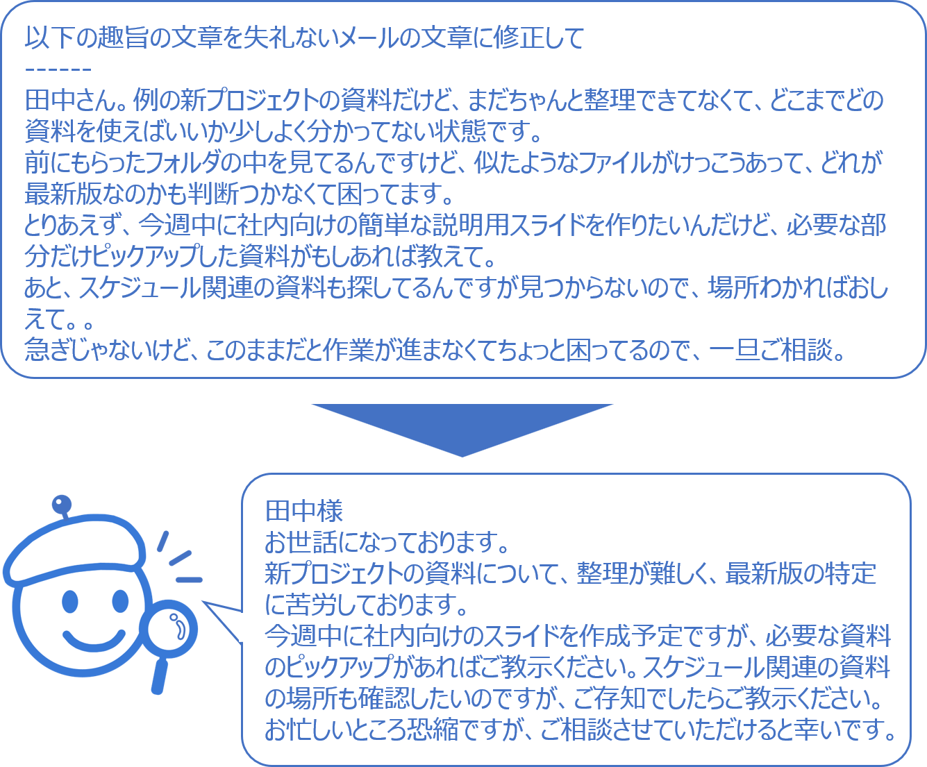 オフライン生成AIによる文章校正・翻訳アシスト機能の画面